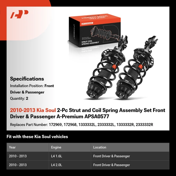 2010-2013 Kia Soul 2-Pc Strut and Coil Spring Assembly Set Front Driver & Passenger A-Premium APSA0577