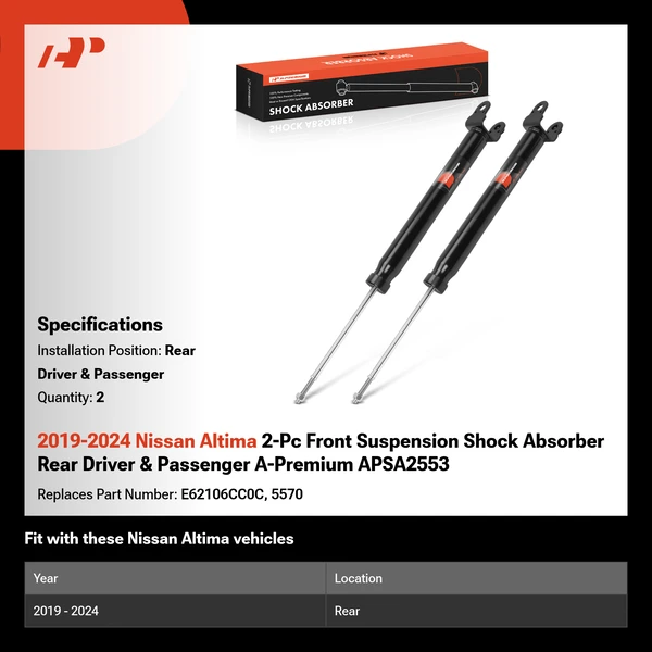 2019-2024 Nissan Altima 2-Pc Front Suspension Shock Absorber Rear Driver & Passenger A-Premium APSA2553