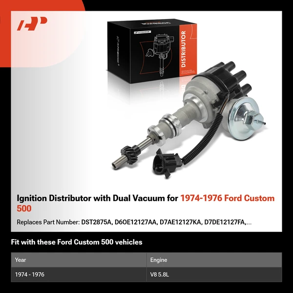 Ignition Distributor with Dual Vacuum for 1974-1976 Ford Custom 500