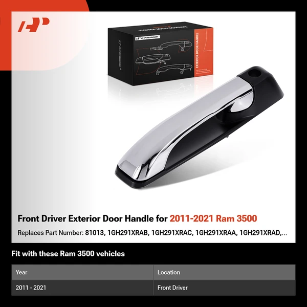 Front Driver Exterior Door Handle for 2011-2021 Ram 3500