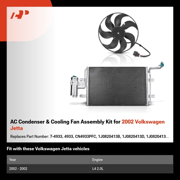 AC Condenser & Cooling Fan Assembly Kit for 2002 Volkswagen Jetta