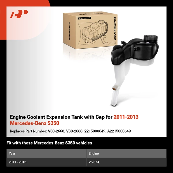 Engine Coolant Expansion Tank with Cap for 2011-2013 Mercedes-Benz S350