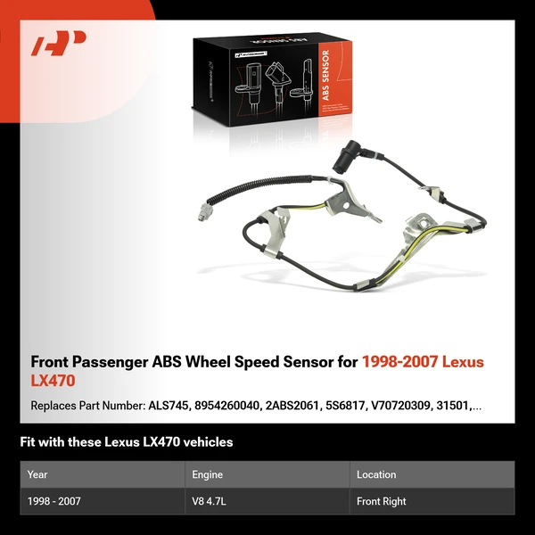 Front Passenger ABS Wheel Speed Sensor for 1998-2007 Lexus LX470