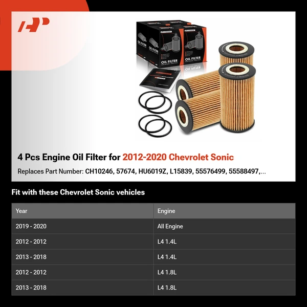 4 Pcs Engine Oil Filter for 2012-2020 Chevrolet Sonic