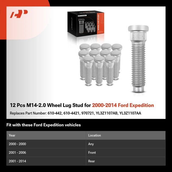 12 Pcs M14-2.0 Wheel Lug Stud for 2000-2014 Ford Expedition