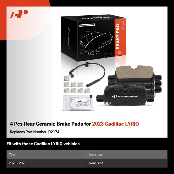 4 Pcs Rear Ceramic Brake Pads for 2023 Cadillac LYRIQ