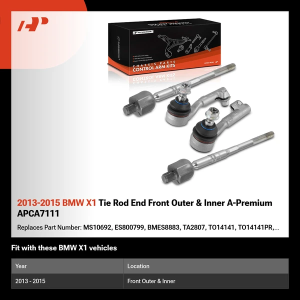 2013-2015 BMW X1 Tie Rod End Front Outer & Inner A-Premium APCA7111