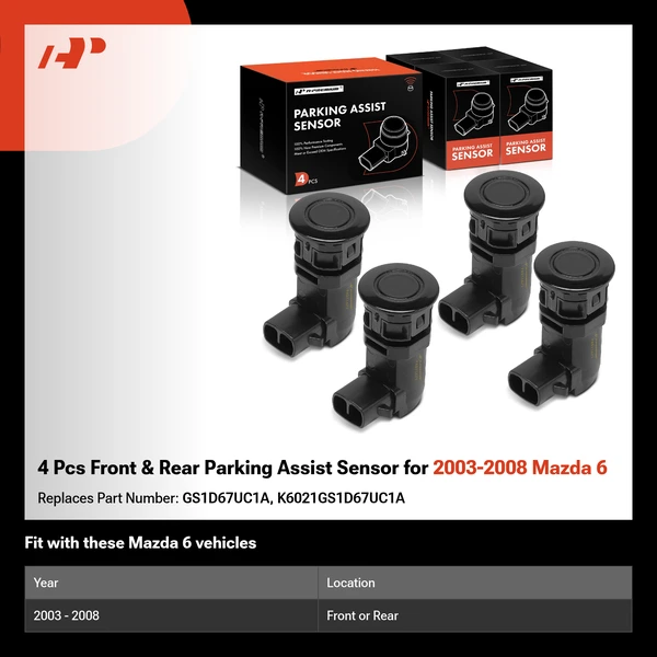 4 Pcs Front & Rear Parking Assist Sensor for 2003-2008 Mazda 6