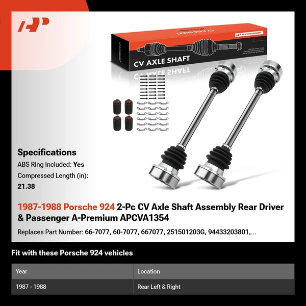 1987-1988 Porsche 924 2-Pc CV Axle Shaft Assembly Rear Driver & Passenger A-Premium APCVA1354