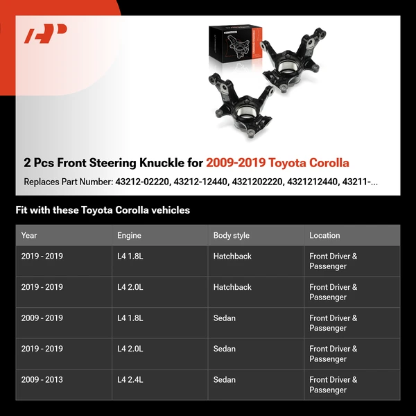 2 Pcs Front Steering Knuckle for 2009-2019 Toyota Corolla