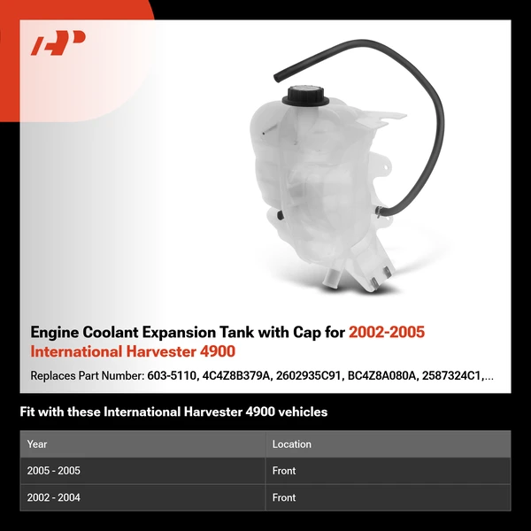 Engine Coolant Expansion Tank with Cap for 2002-2005 International Harvester 4900