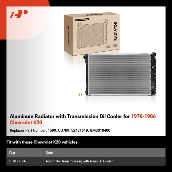 Aluminum Radiator with Transmission Oil Cooler for 1978-1986 Chevrolet K20