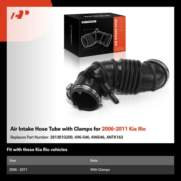 Air Intake Hose Tube with Clamps for 2006-2011 Kia Rio