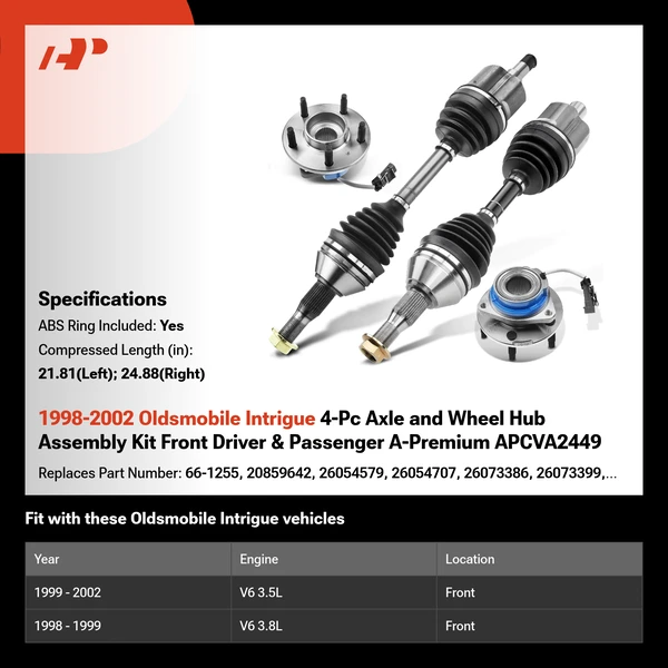 1998-2002 Oldsmobile Intrigue 4-Pc Axle and Wheel Hub Assembly Kit Front Driver & Passenger A-Premium APCVA2449