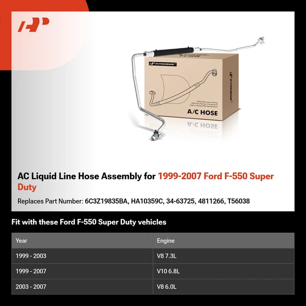 AC Liquid Line Hose Assembly for 1999-2007 Ford F-550 Super Duty