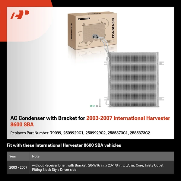 AC Condenser with Bracket for 2003-2007 International Harvester 8600 SBA