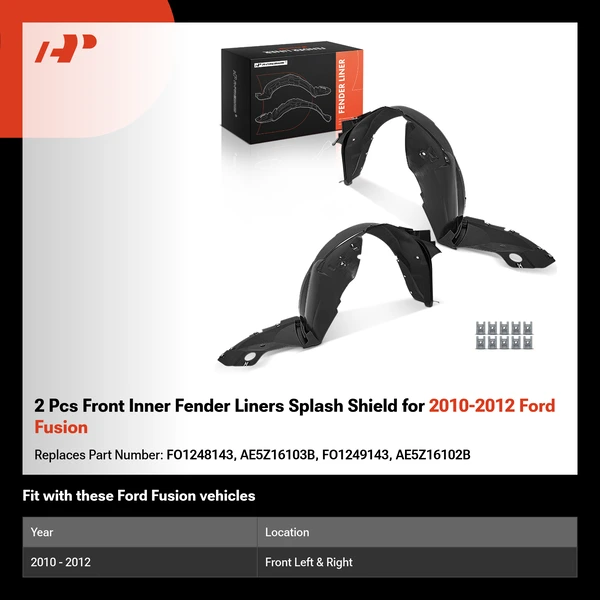 2 Pcs Front Inner Fender Liners Splash Shield for 2010-2012 Ford Fusion