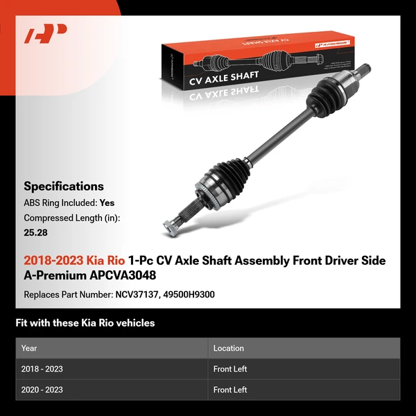 2018-2023 Kia Rio 1-Pc CV Axle Shaft Assembly Front Driver Side A-Premium APCVA3048