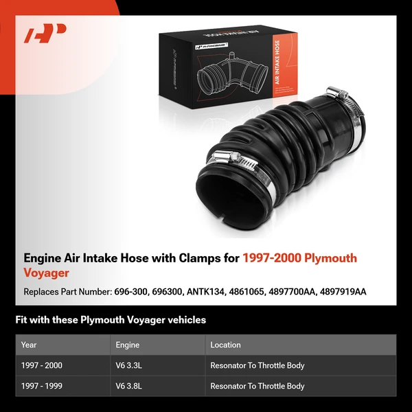 Engine Air Intake Hose with Clamps for 1997-2000 Plymouth Voyager