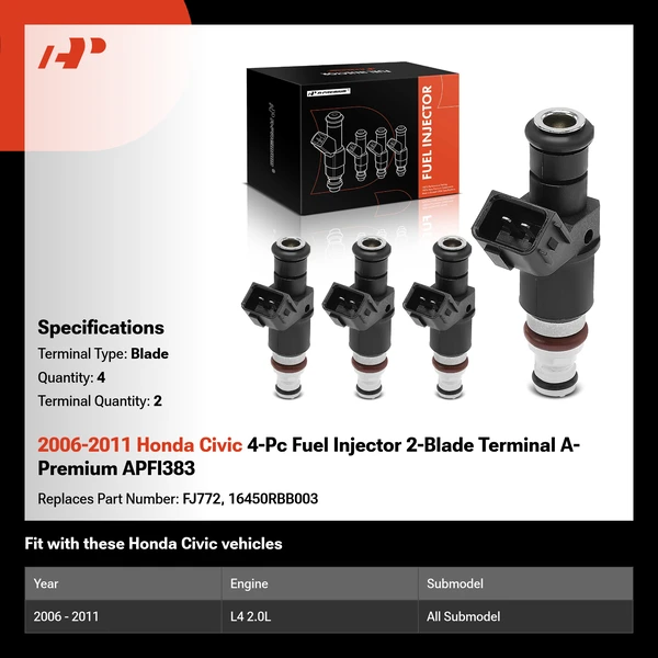 2006-2011 Honda Civic 4-Pc Fuel Injector 2-Blade Terminal A-Premium APFI383