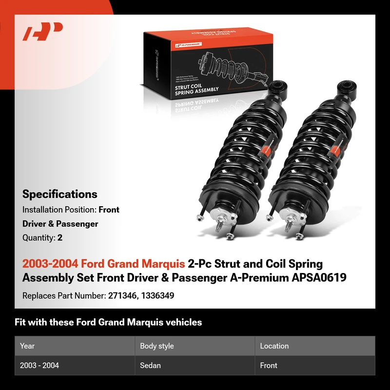 2003-2004 Ford Grand Marquis 2-Pc Strut and Coil Spring Assembly Set Front Driver & Passenger A-Premium APSA0619