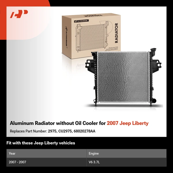 Aluminum Radiator without Oil Cooler for 2007 Jeep Liberty