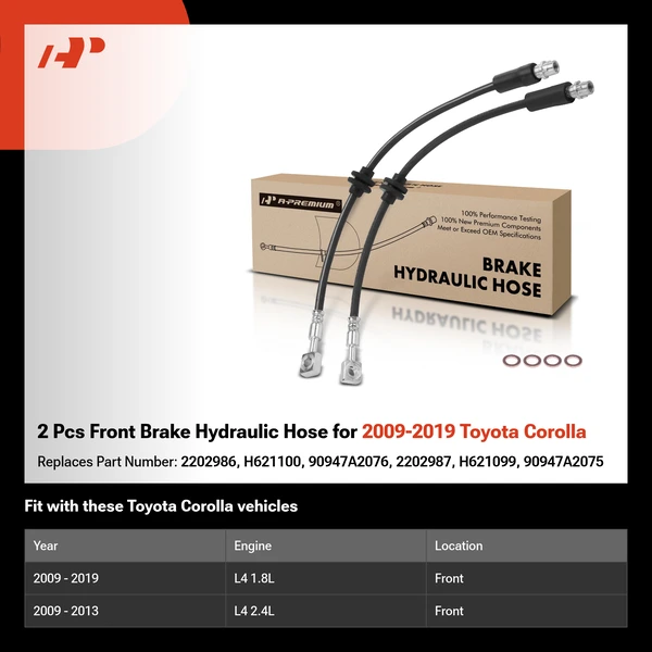 2 Pcs Front Brake Hydraulic Hose for 2009-2019 Toyota Corolla