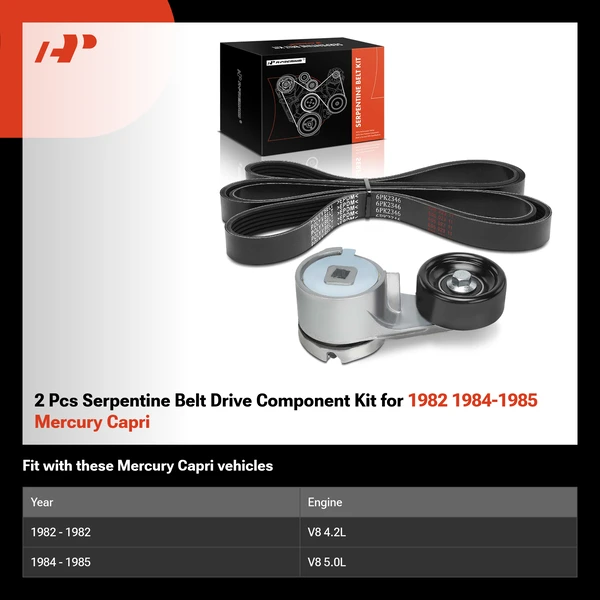 2 Pcs Serpentine Belt Drive Component Kit for 1982 1984-1985 Mercury Capri