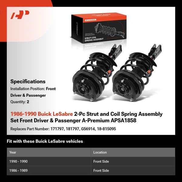 1986-1990 Buick LeSabre 2-Pc Strut and Coil Spring Assembly Set Front Driver & Passenger A-Premium APSA1858