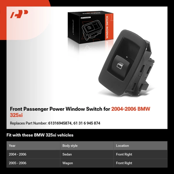 Front Passenger Power Window Switch for 2004-2006 BMW 325xi