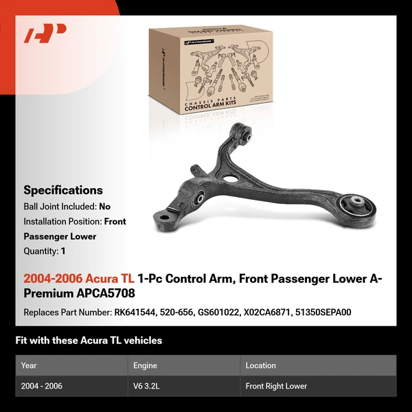 2004-2006 Acura TL 1-Pc Control Arm, Front Passenger Lower A-Premium APCA5708