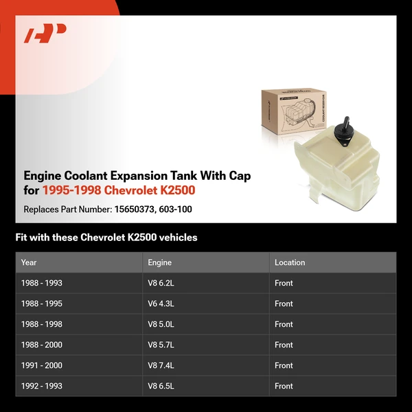 Engine Coolant Expansion Tank With Cap for 1995-1998 Chevrolet K2500