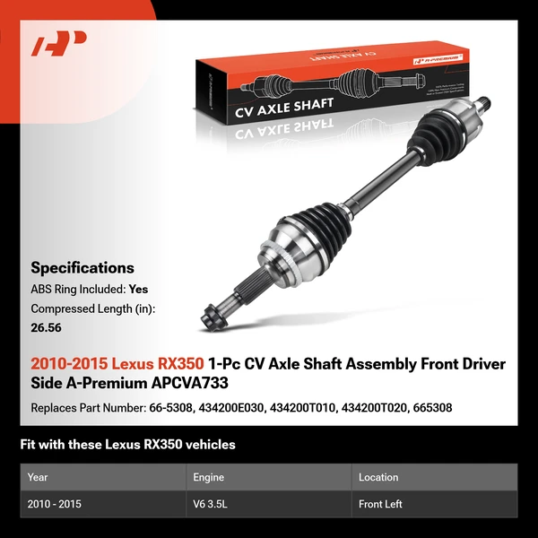 2010-2015 Lexus RX350 1-Pc CV Axle Shaft Assembly Front Driver Side A-Premium APCVA733