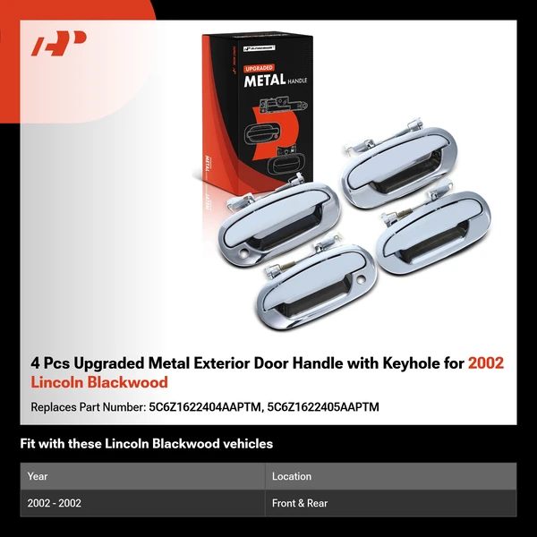 4 Pcs Upgraded Metal Exterior Door Handle with Keyhole for 2002 Lincoln Blackwood