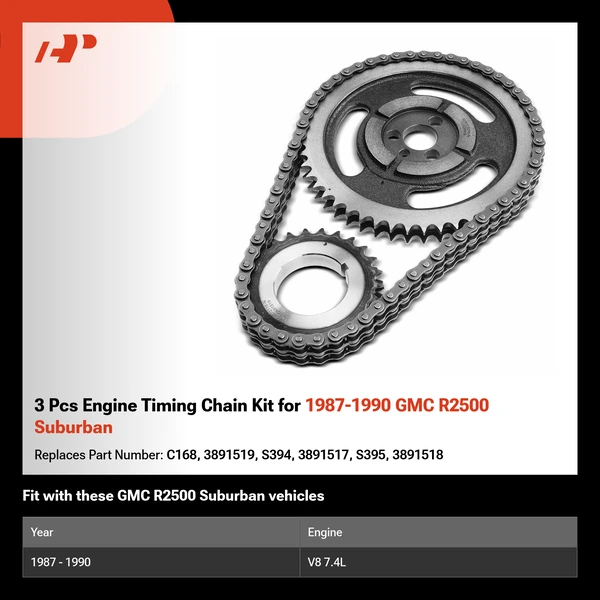 3 Pcs Engine Timing Chain Kit for 1987-1990 GMC R2500 Suburban