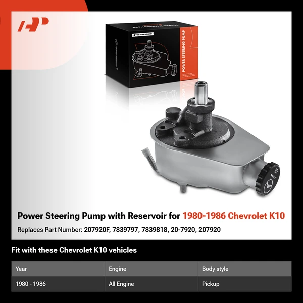 Power Steering Pump with Reservoir for 1980-1986 Chevrolet K10