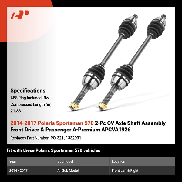 2014-2017 Polaris Sportsman 570 2-Pc CV Axle Shaft Assembly Front Driver & Passenger A-Premium APCVA1926