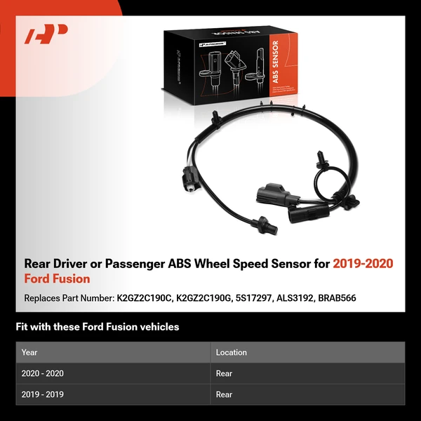 Rear Driver or Passenger ABS Wheel Speed Sensor for 2019-2020 Ford Fusion