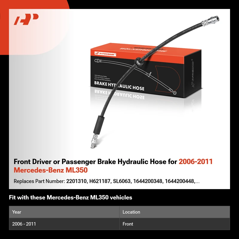 Front Driver or Passenger Brake Hydraulic Hose for 2006-2011 Mercedes-Benz ML350