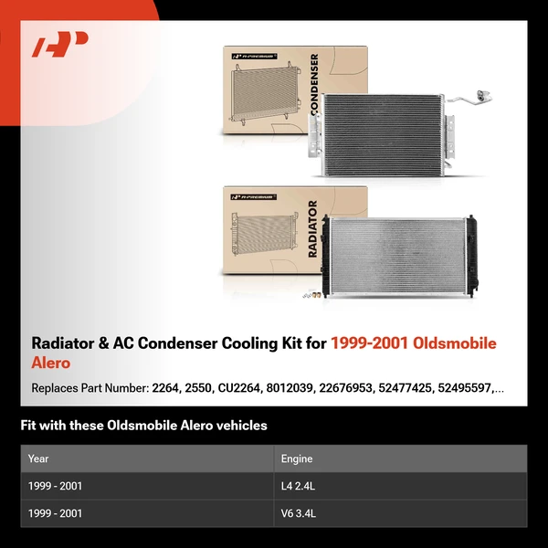 Radiator & AC Condenser Cooling Kit for 1999-2001 Oldsmobile Alero