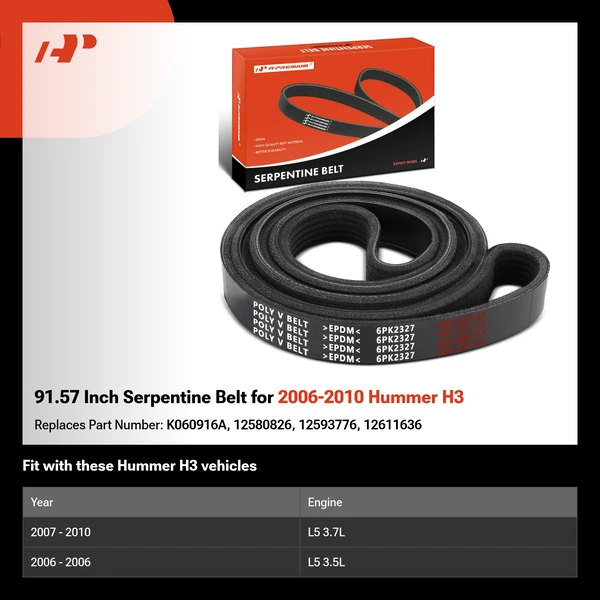 91.57 Inch Serpentine Belt for 2006-2010 Hummer H3
