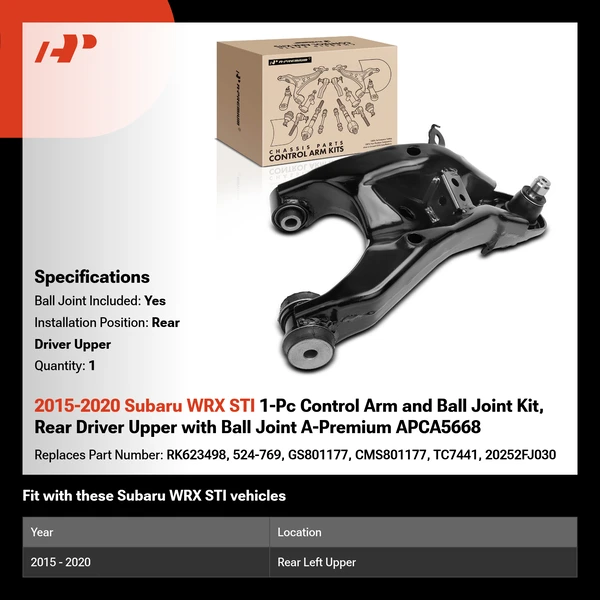 2015-2020 Subaru WRX STI 1-Pc Control Arm and Ball Joint Kit, Rear Driver Upper with Ball Joint A-Premium APCA5668