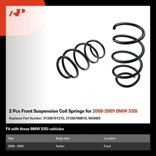 2 Pcs Front Suspension Coil Springs for 2008-2009 BMW 535i