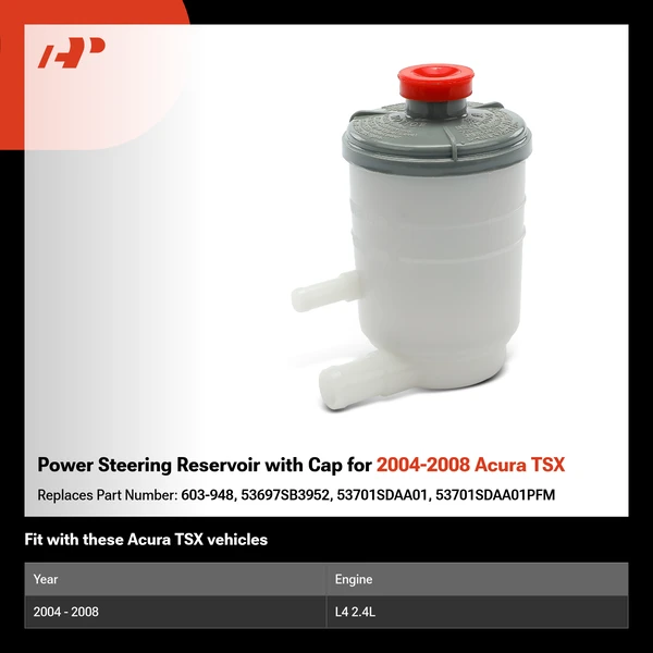 Power Steering Reservoir with Cap for 2004-2008 Acura TSX