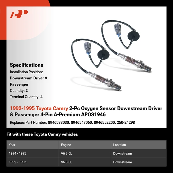 1992-1995 Toyota Camry 2-Pc Oxygen Sensor Downstream Driver & Passenger 4-Pin A-Premium APOS1946