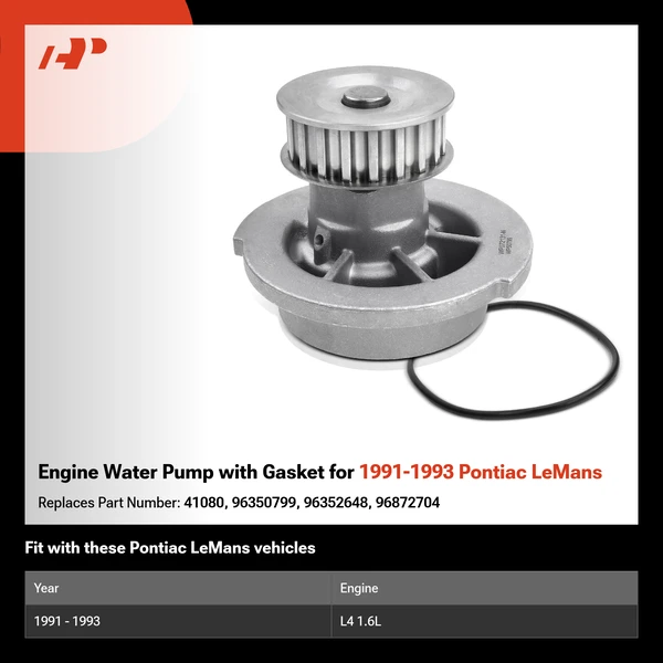 Engine Water Pump with Gasket for 1991-1993 Pontiac LeMans