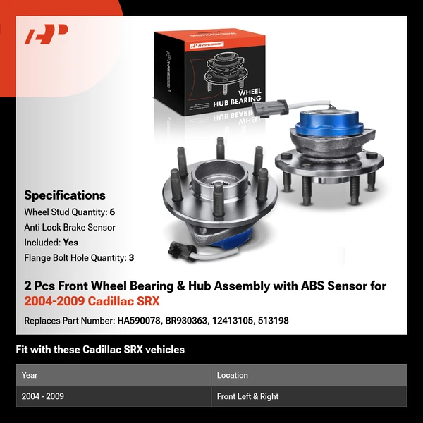 2 Pcs Front Wheel Bearing & Hub Assembly with ABS Sensor for 2004-2009 Cadillac SRX