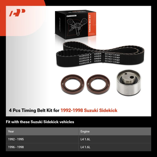 4 Pcs Timing Belt Kit for 1992-1998 Suzuki Sidekick