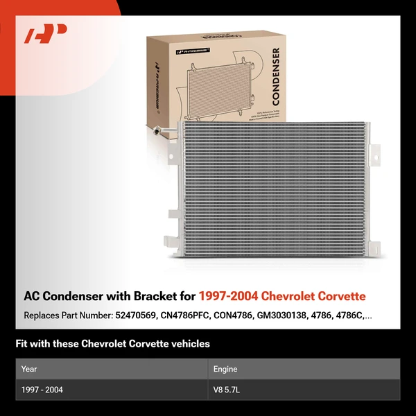 AC Condenser with Bracket for 1997-2004 Chevrolet Corvette
