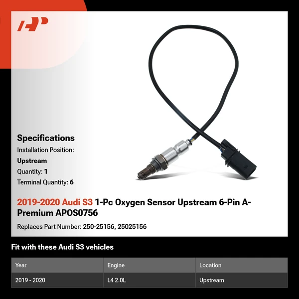 2019-2020 Audi S3 1-Pc Oxygen Sensor Upstream 6-Pin A-Premium APOS0756